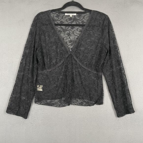TravelSmith Sheer Lace Cardigan Womens Large Black Long Sleeve Mesh Button USA - Picture 1 of 8